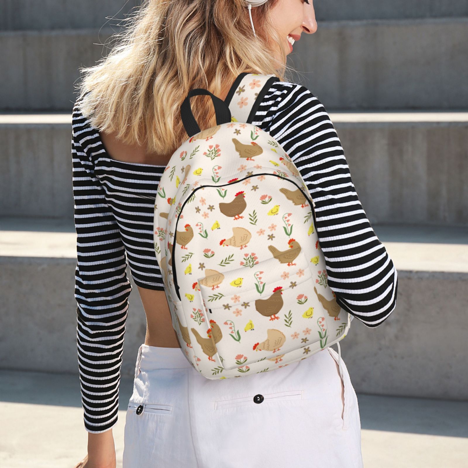 Rateoe Chicken Family Pattern Canvas College Laptop Backpack,Travel Daypack,Durable Rucksack Travel Notebook Bag School Backpack Book Bag for Men Women-Small