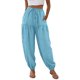 thumbnail image 4 of Pantalones de cintura elástica para las mujeres Color sólido empaquetado pies cordón longitud completa cónico Jogger bolsillos pantalones verde oliva mujeres, 4 of 6