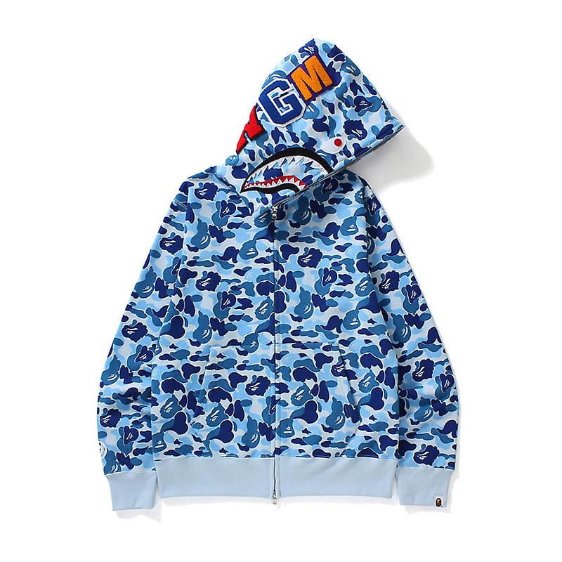 Bape Shark Mens Hoodie Camo Loose Zipper Shark Head Wgm Jacket Sweatershirt For Men Boy Cyan Blue L Walmart