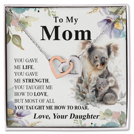 To My Mom Necklace From Daughter, Interlocking Hearts Jewelry With Koala Design, Sentimental Gift For Mother, Birthday Or Mother's Day Present From Daughter