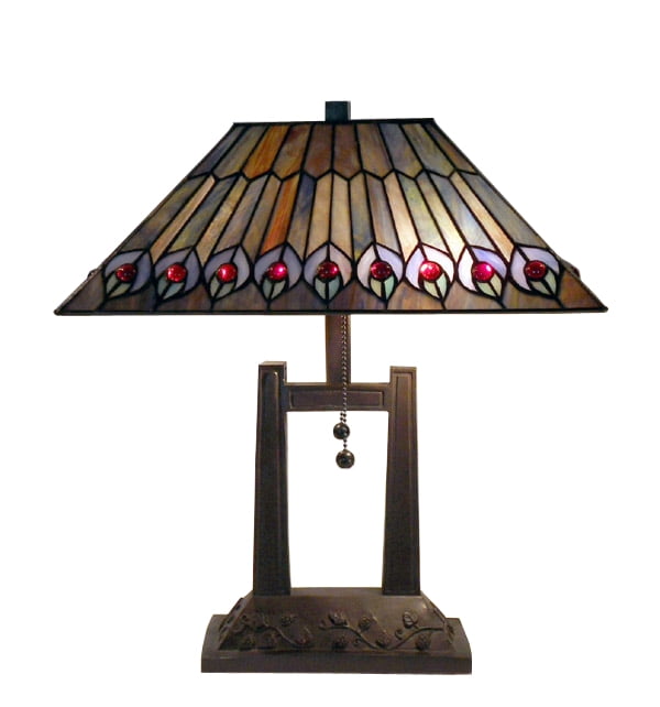 Tiffany Style Peacock Feathers Table Lamp