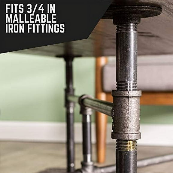 PIPE DECOR 3/4” x 60” Black Steel Plumbing Pipe, Pre Cut, Industrial Steel Grey Fits Standard 3/4 Inch Threaded Black Malleable Iron Fittings, Build Vintage DIY Furniture, 4 Pack