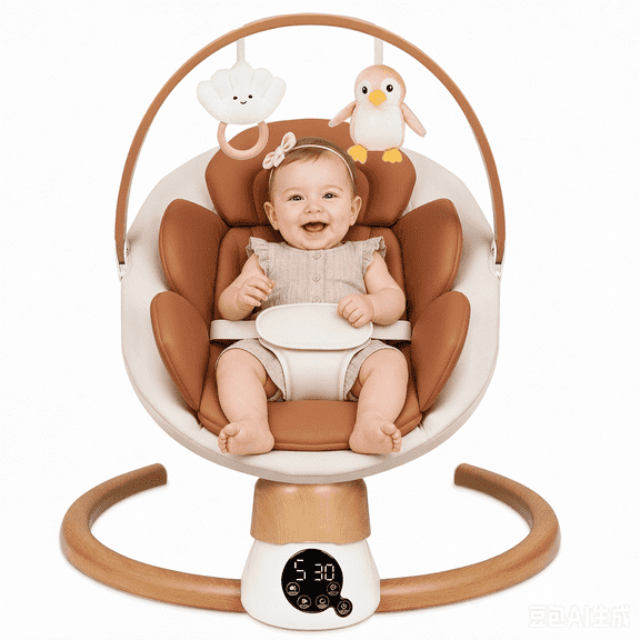 suihuooo Electric Baby Swing for Infants, Portable Swing with Bluetooth,5 Speeds,3 Timers,10 Lullabies,5-Point Harness,Remote Control,Brown
