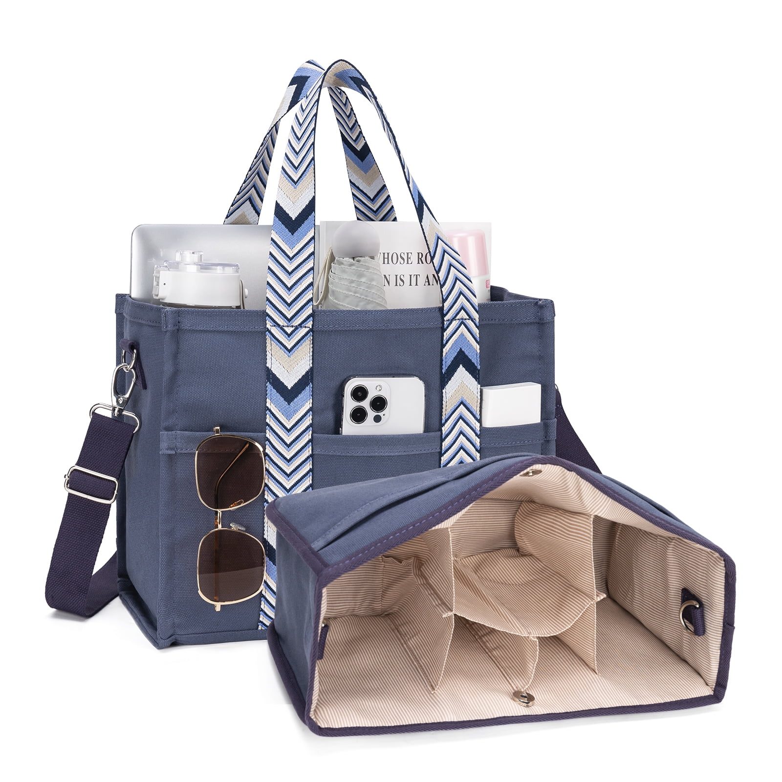 Kabaqoo Canvas Tote bag with Purse Bag Organizer Insert, Travel Tote Handbag Shoulder Bag with Zipper