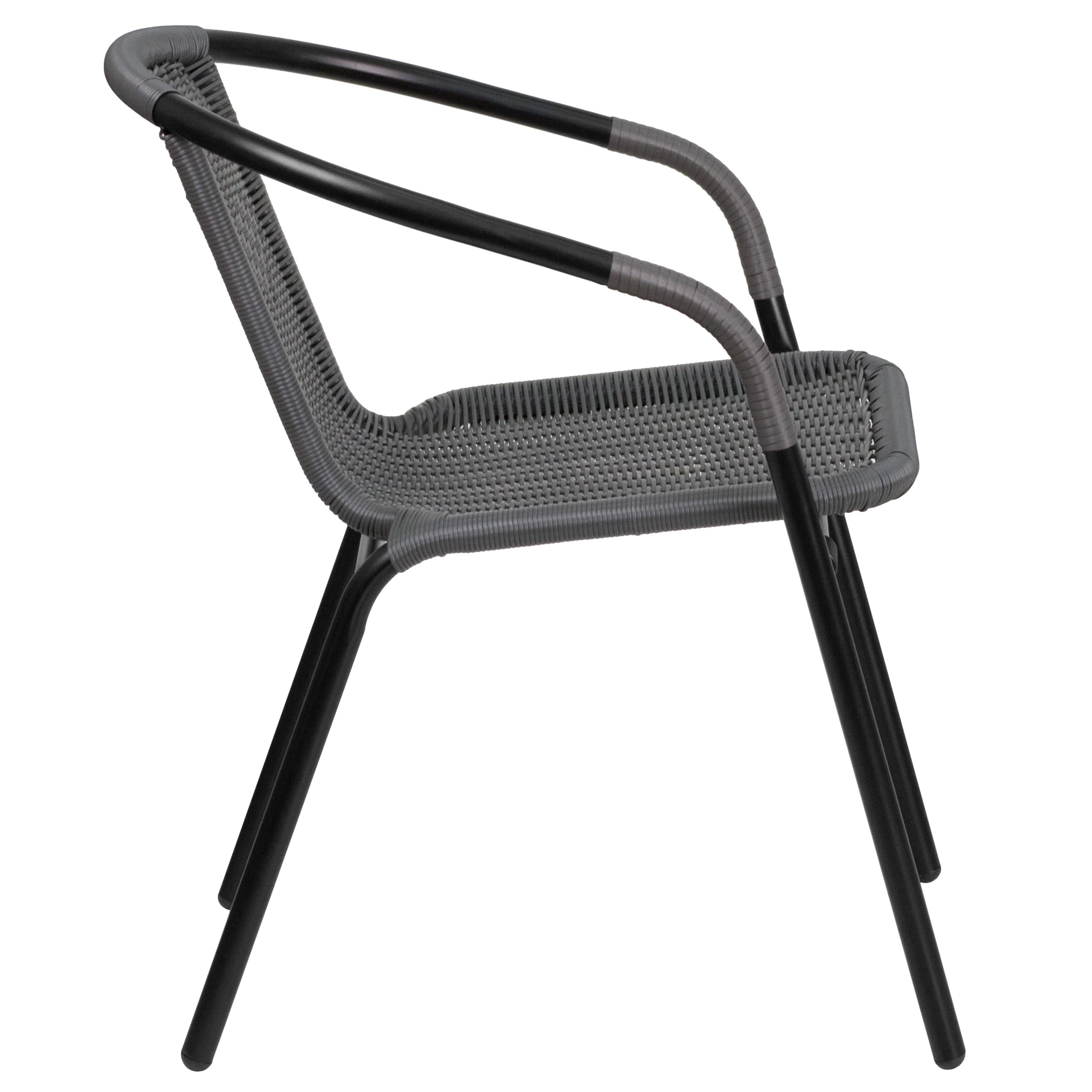 Emma + Oliver Indoor/Outdoor Stacking Rattan Restaurant Patio Chairs, Set of 2, Gray