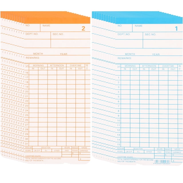 1 juego de tarjetas de tiempo en inglés, tarjetas de tiempo de doble cara, tarjetas de papel de tiempo, tarjetas de tiempo de asistencia
