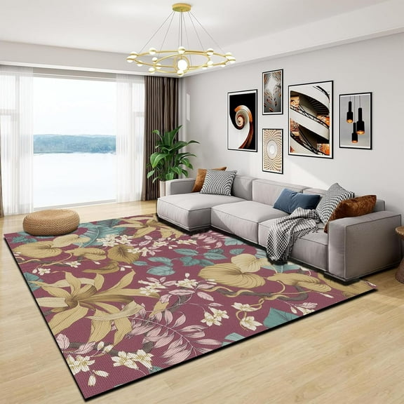 4x8ft Machine Washable Floral Living Room Rug - Area Rugs For Bedroom Non-Slip Soft Room Decor Rug Distressed Indoor Carpet For Dining Room Entryway Office