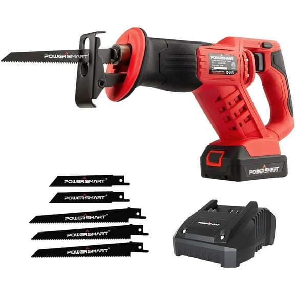 PowerSmart 20V Cordless Reciprocating Saw, 0-3000 SPM,3pcs Wood Blades,2pcs Metal Blades Included 2.0Ah Battery