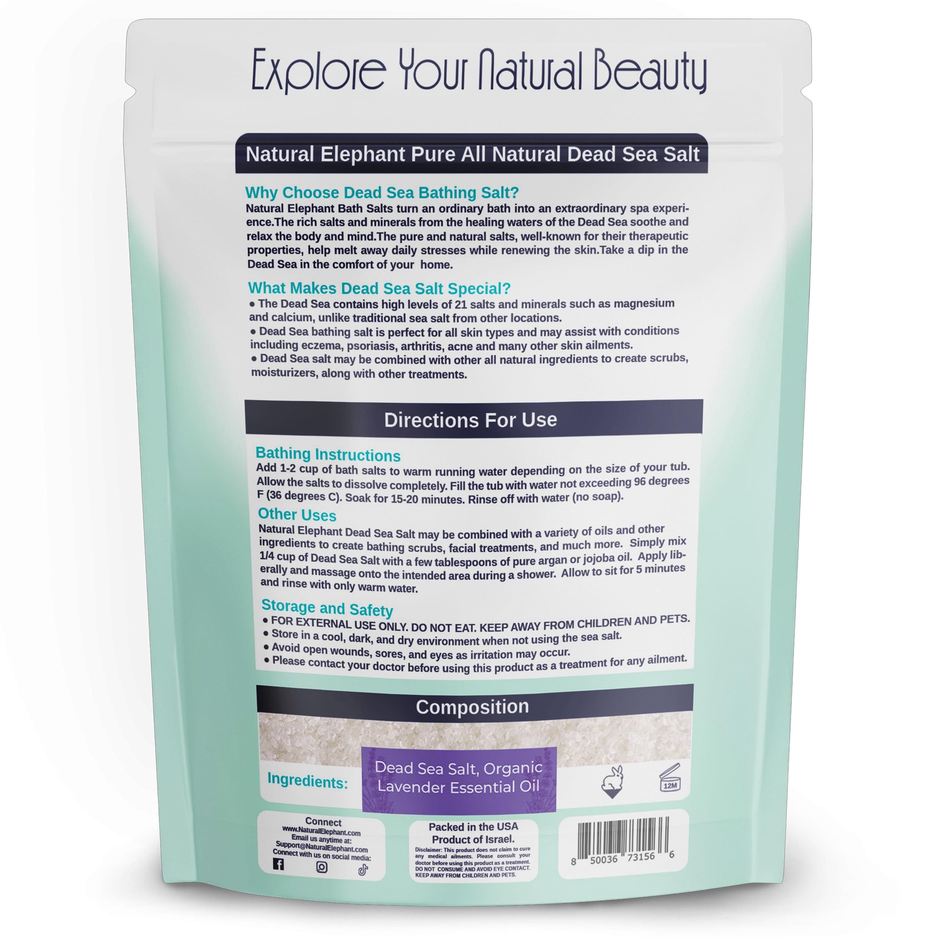 Natural Elephant Dead Sea Salt with Lavender Essential Oil 10lbs