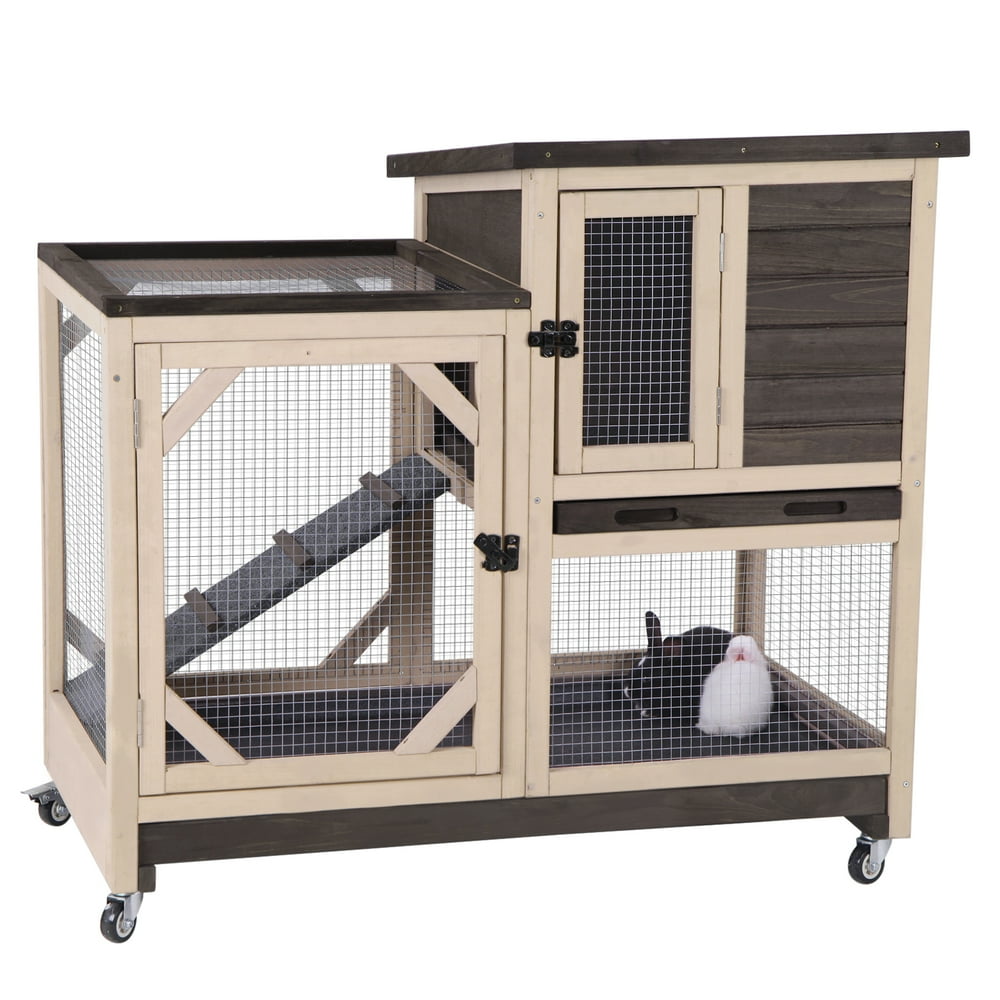 Aivituvin Outdoor Rabbit Hutch Indoor Bunny CageCoffee Without Wire