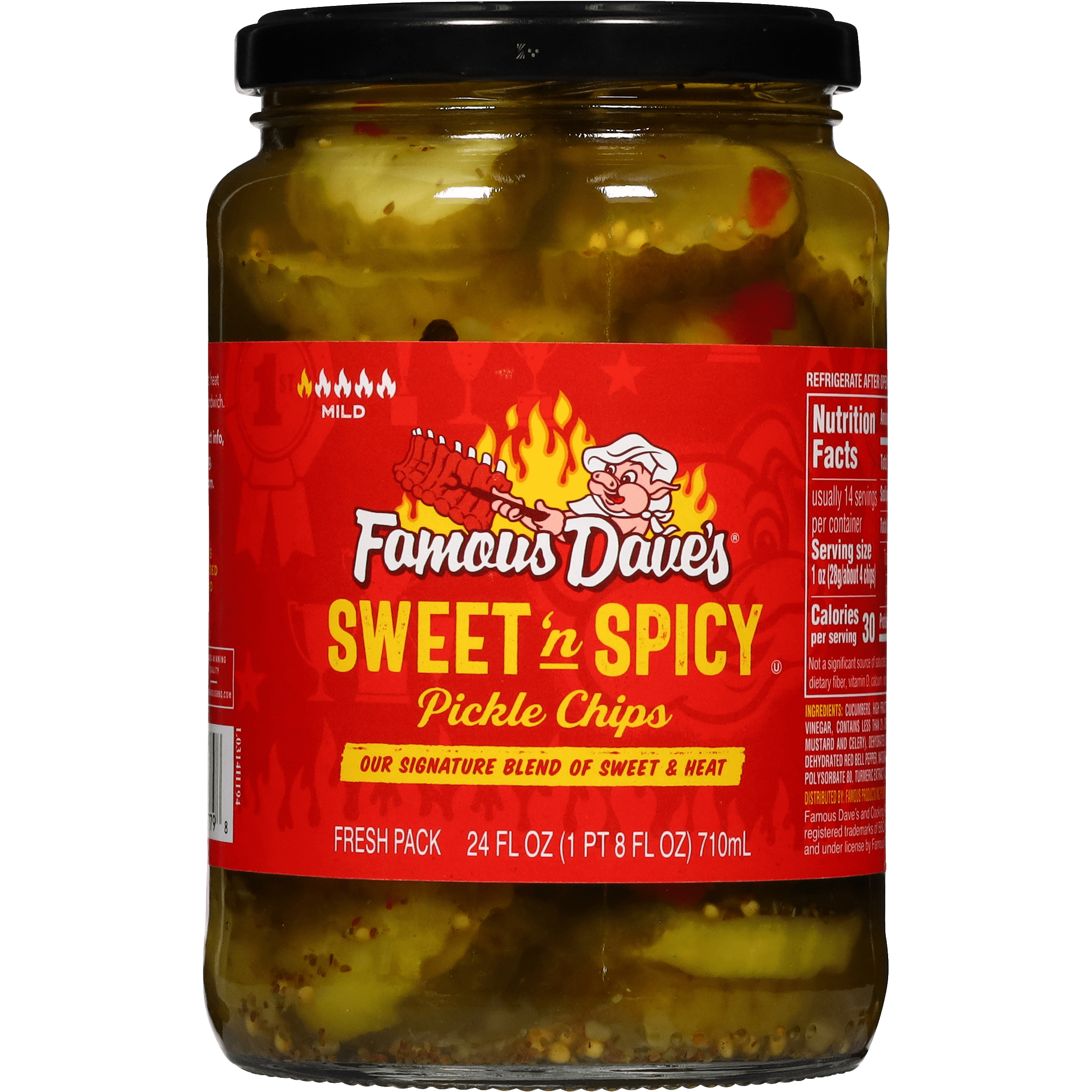 (5 pack) Famous Dave's Sweet 'N Spicy Pickle Chips, 24 fl oz Jar