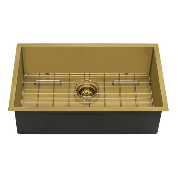 Ruvati 27-inch Undermount Satin Brass Matte Gold Stainless Steel Kitchen Sink 16 Gauge Single Bowl - RVH6127GG