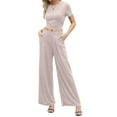 thumbnail image 4 of Coduop Women Summer 2 Piece Outfit Set,Short Sleeve Crop Tops and Long Pants Suit Loungewear Set, 4 of 6