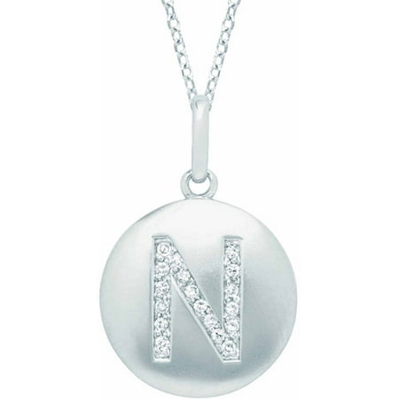 Diamond Accent Sterling Silver Round Initial N Disc Pendant