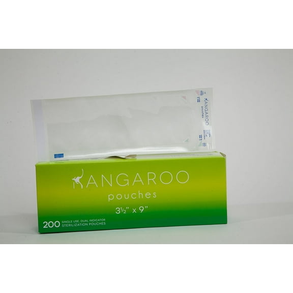 House Brand SP3X9 Kangaroo Self-Seal Sterilization Pouches 200/Bx 3.5" X 9" (green)