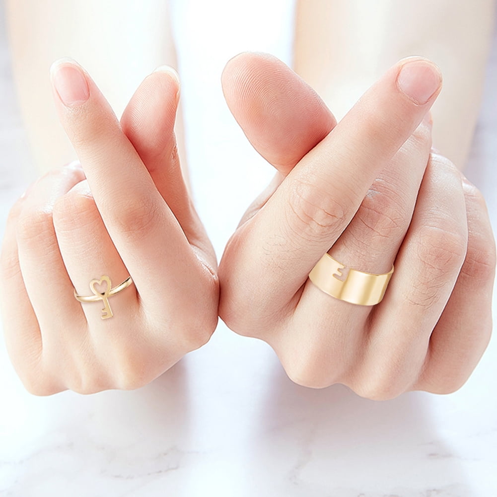 Stylish Black and Gold Crystal Matching Couple Rings – University Trendz