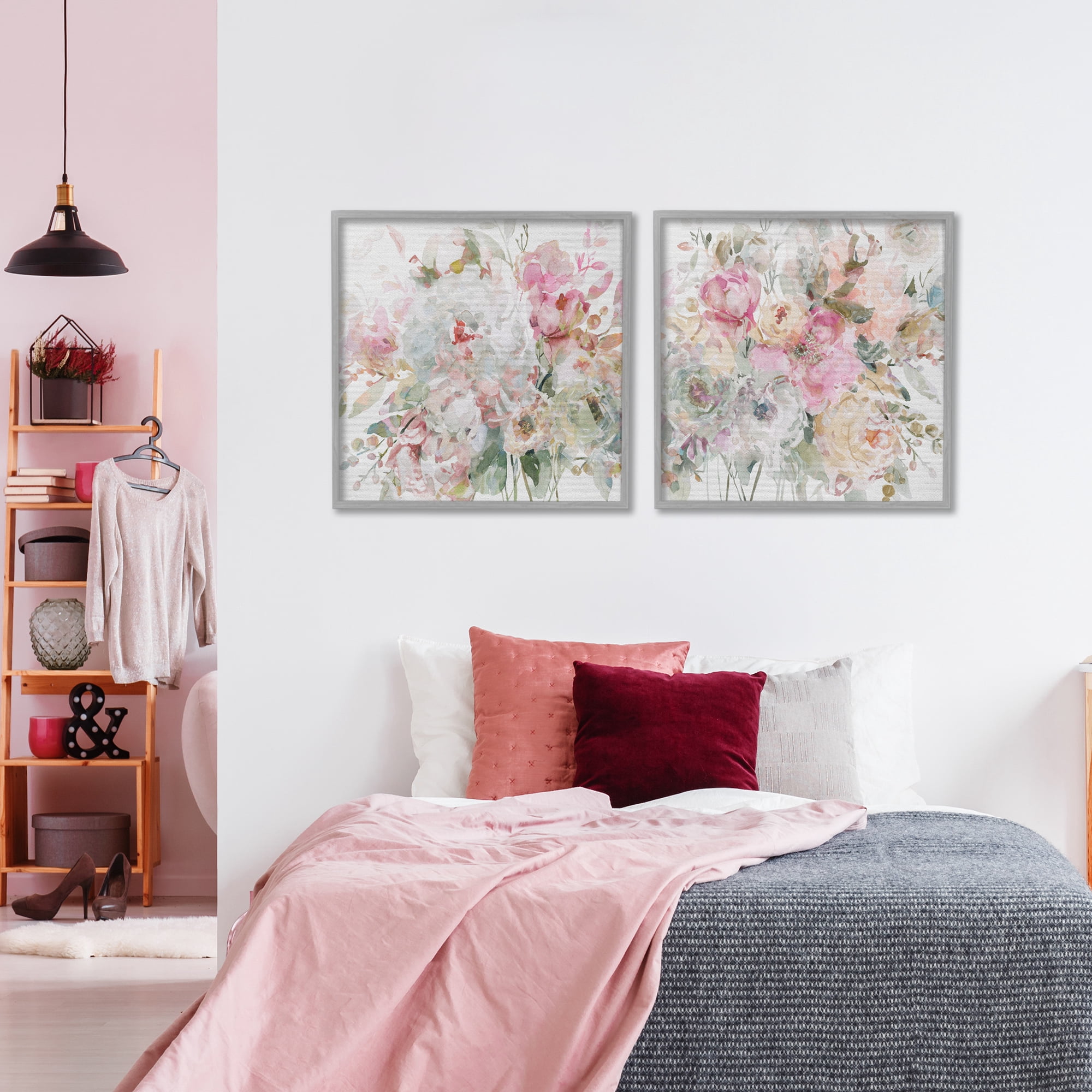 Stupell Industries Romantic Blush Botanicals 2 Piece Gray Framed Giclee Art Set, design by Carol Robinson