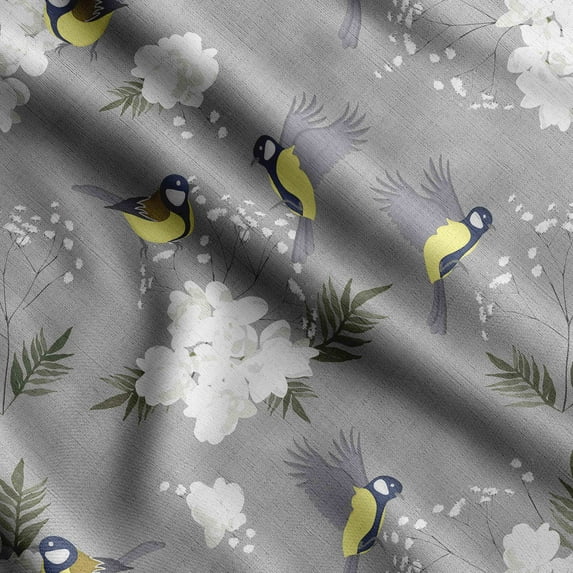 Soimoi Bird & Flowers PrintCotton Poplin Sewing Fabric Sold by The Yard 42 Inch WideSewing Craft Quilting/ Quilt Making Fabric -Gray1
