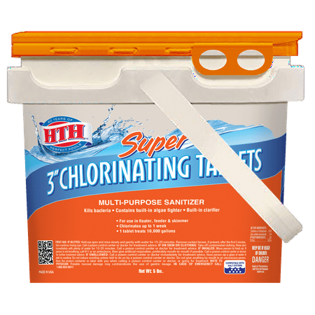 HTH Super 3 Inch Chlorine Tablets for Swimming Pools, Pool Chemicals, 5 lbs