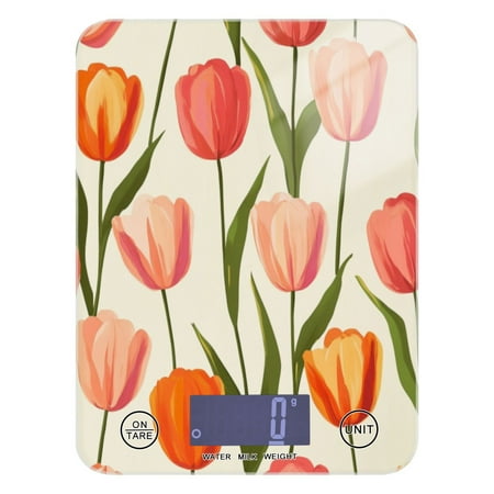

Kitchen Electronic Scale Food Scale 7.68x5.71 inch Multifunctional Digital Kitchen Scale Tempered Glass Decorative Baking Cooking Meal Preparation Beautiful Tulips1