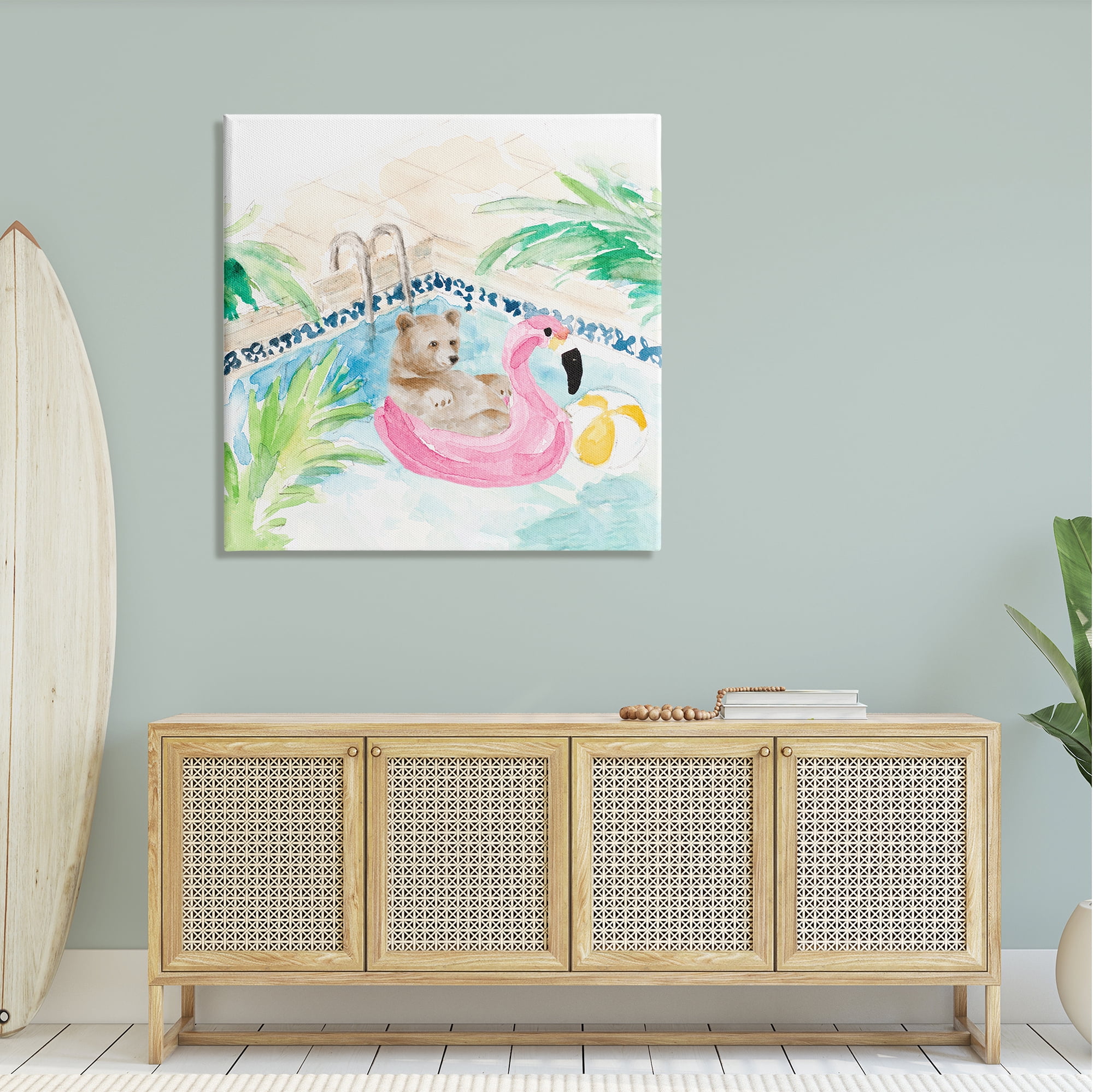 Stupell Bear Floating Summer Pool Lounging Landscape Painting Gallery Wrapped Canvas Print Wall Art