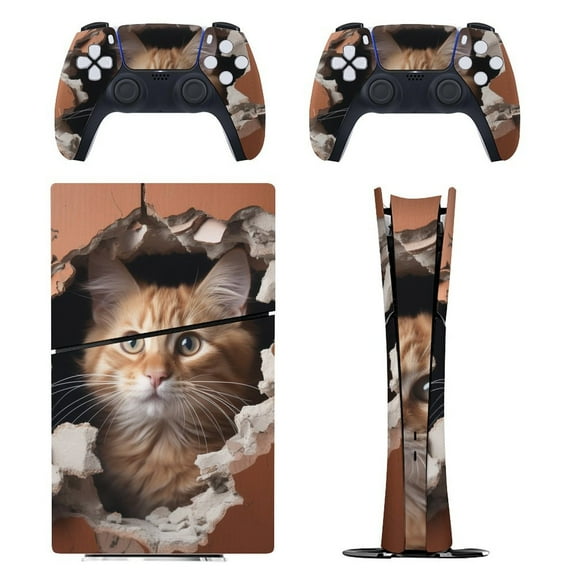 Skin Sticker for PS5 Slim Standard PS5 Pro Disc Digital Edition Console and Controllers Decals for Playstation 5 (Cat,PS5 Slim Disc Edition)