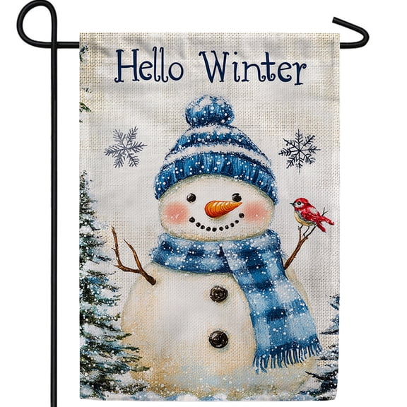 America Forever Cardinal Winter Friend Snowman Double Sided Garden Flag 12.5 x 18 inch Hello Winter Bird Outdoor Holiday Seasonal Decorative Yard Banner