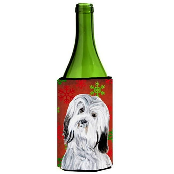 Havanese Red Snowflakes Holiday Wine bottle sleeve Hugger  24 Oz.