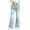 Blue, variant on CPNG Girls Flared Jeans Elastic High Waist Denim Bell Bottom Pants with Cute Applique Trendy Baggy Streetwear Flared Denim Pants