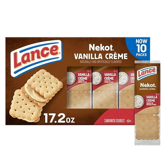 Lance Sandwich Cookies, Nekot Vanilla Creme, 10 Individually Wrapped Packs, 6 Sandwiches Each ( Pack of 2 )