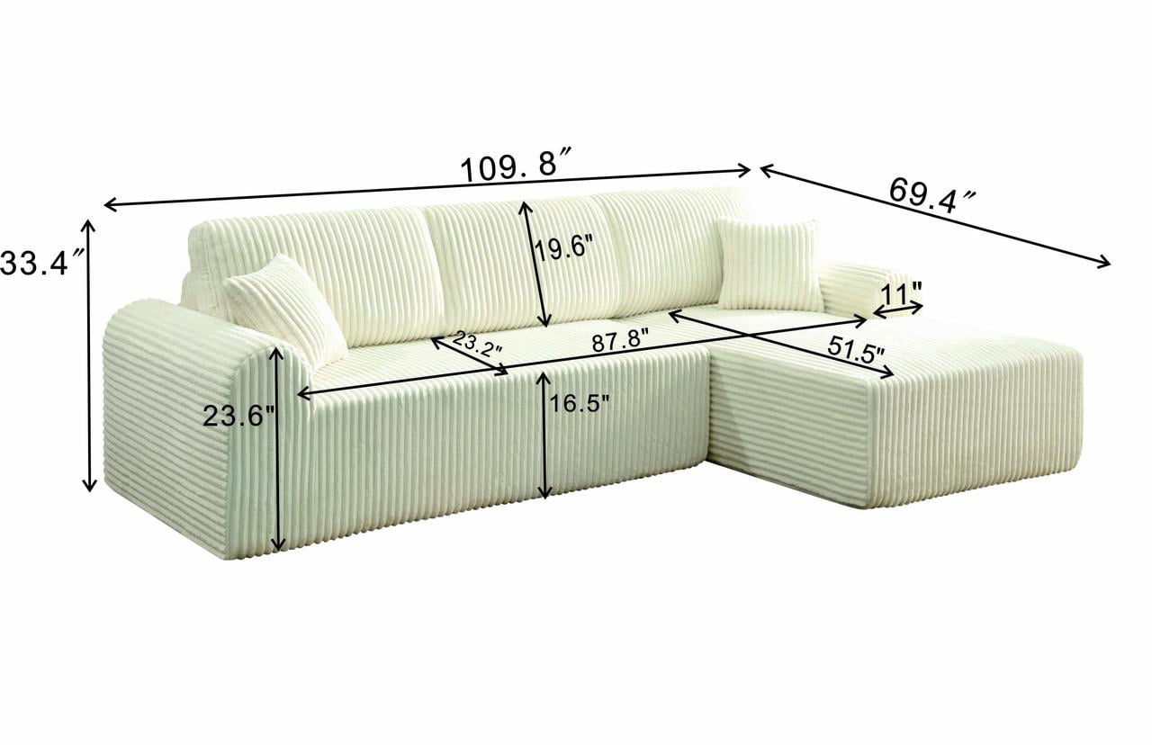 Shikeyi 109" Cloud Modular Sectional Sofa Couch with L-Shape Chaise,Modern Minimalist Upholstered Boneless Couches for Living Room Bedroom, White