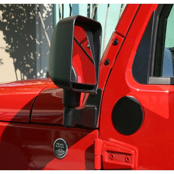 Fits 2007-2018 Jeep Wrangler JK Rugged Ridge Exterior Mirror Relocation Bracket 11025.04 Mirror Relocation Bracket; Powder Coated; Black; Steel; Relocates To Windshield Hinge; Set Of 2