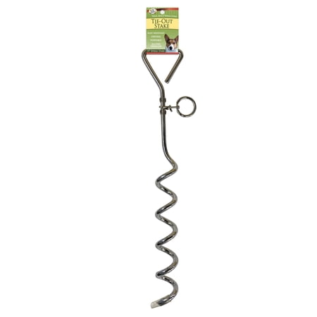 Four Paws Pet Select Walk-About Spiral Tie Out Stake for Dogs Silver 19 Inch