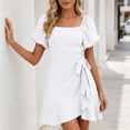 thumbnail image 6 of Bxsruta Womens Dress Short Sleeve Square Neck Ruffle Wrap Casual Mini Dresses, 6 of 6