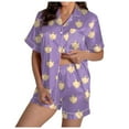 thumbnail image 7 of Hpapadks Halloween Womens Pajama Sets Satin Silk Pumpkin Graphic Short Sleeve Sleepwear 2 Piece Button Down Top and Shorts Womens Pjs Sets Purple, 7 of 7