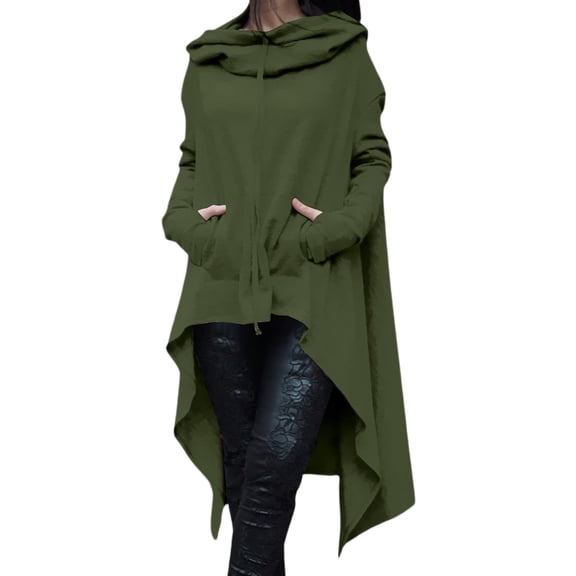 WTOBBY Women's Loose Comfortable High Neck Long Sleeve Solid Color Long Hoodie Top, Casual Oversized Pullover Sweatshirt for Everyday,Army Green L