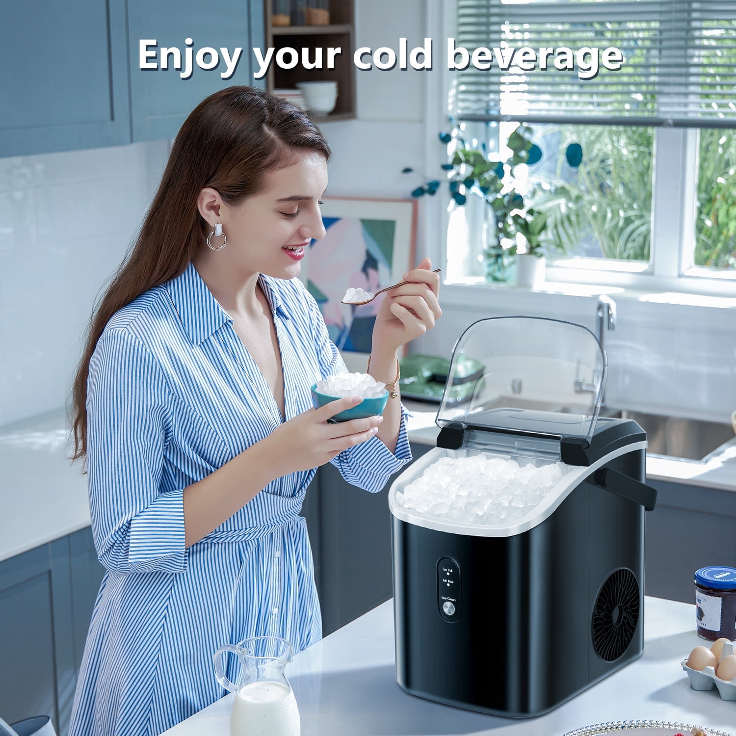 Auseo 35Lbs Nugget Ice Maker Countertop, Self-Cleaning with Ice Scoop, for Home/Office/Bar, Black