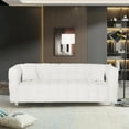 thumbnail image 2 of 84 Inch Sofa Couch, Modern Teddy Fleece Sleeper Sofa with 2 Throw Pillows & Sturdy Hardware Legs, Upholstered Tufted 3 Seater Couch Furniture for Living Room, Bedroom, Office, Beige, 2 of 9