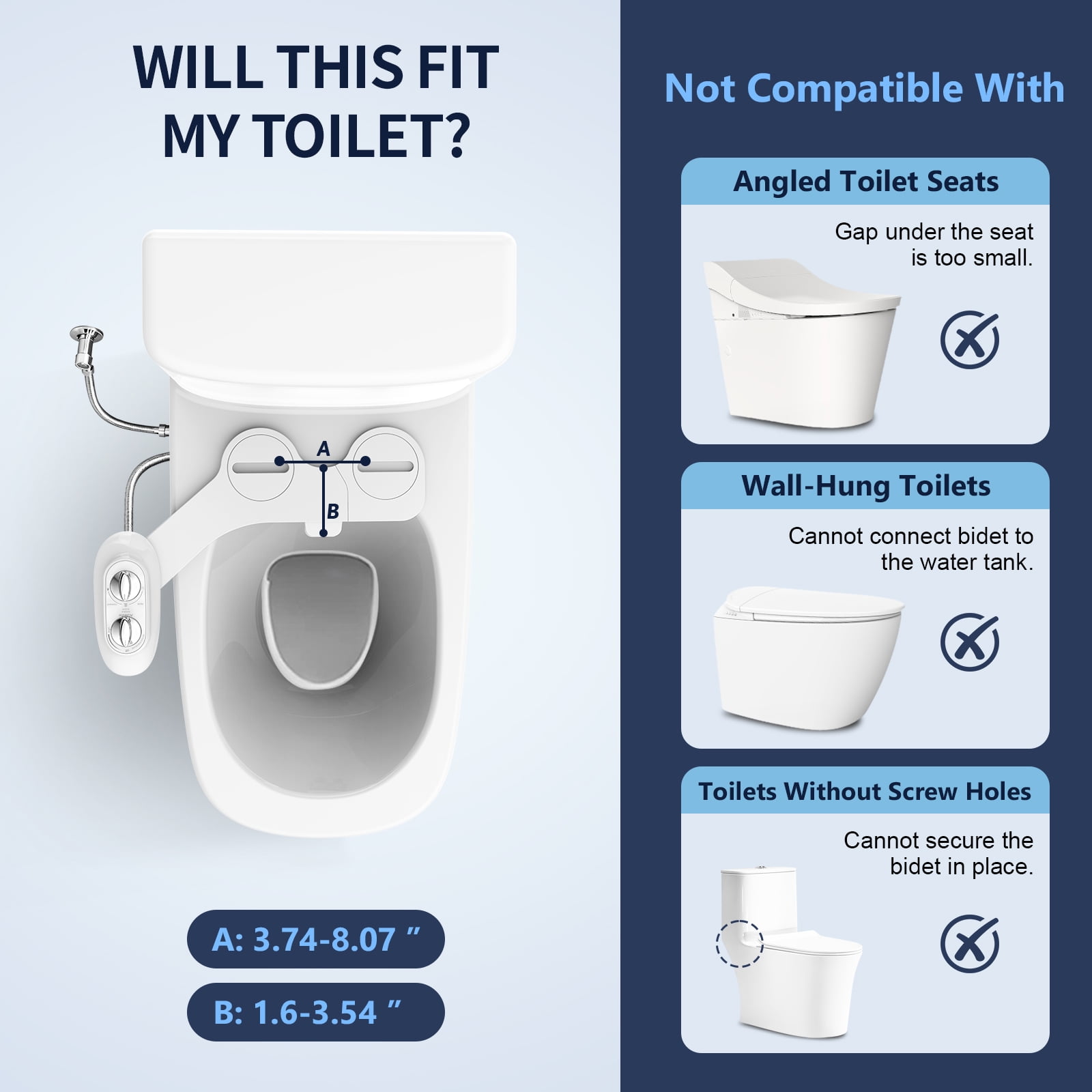 Atzeste Ultra-Slim Bidet, Dual Nozzle Self-Cleaning, Non-Electric Bidet for Toilet Seat Attachment, Adjustable Water Pressure, Rear Feminine Wash Fresh Water Sprayer, Stainless Steel Inlet Badays