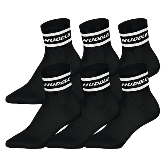 HUDDLE Calcetines Unisex, pack de 6 – Rayas, logo, Short Crew, calcetines deportivos, color liso Negro 39-42