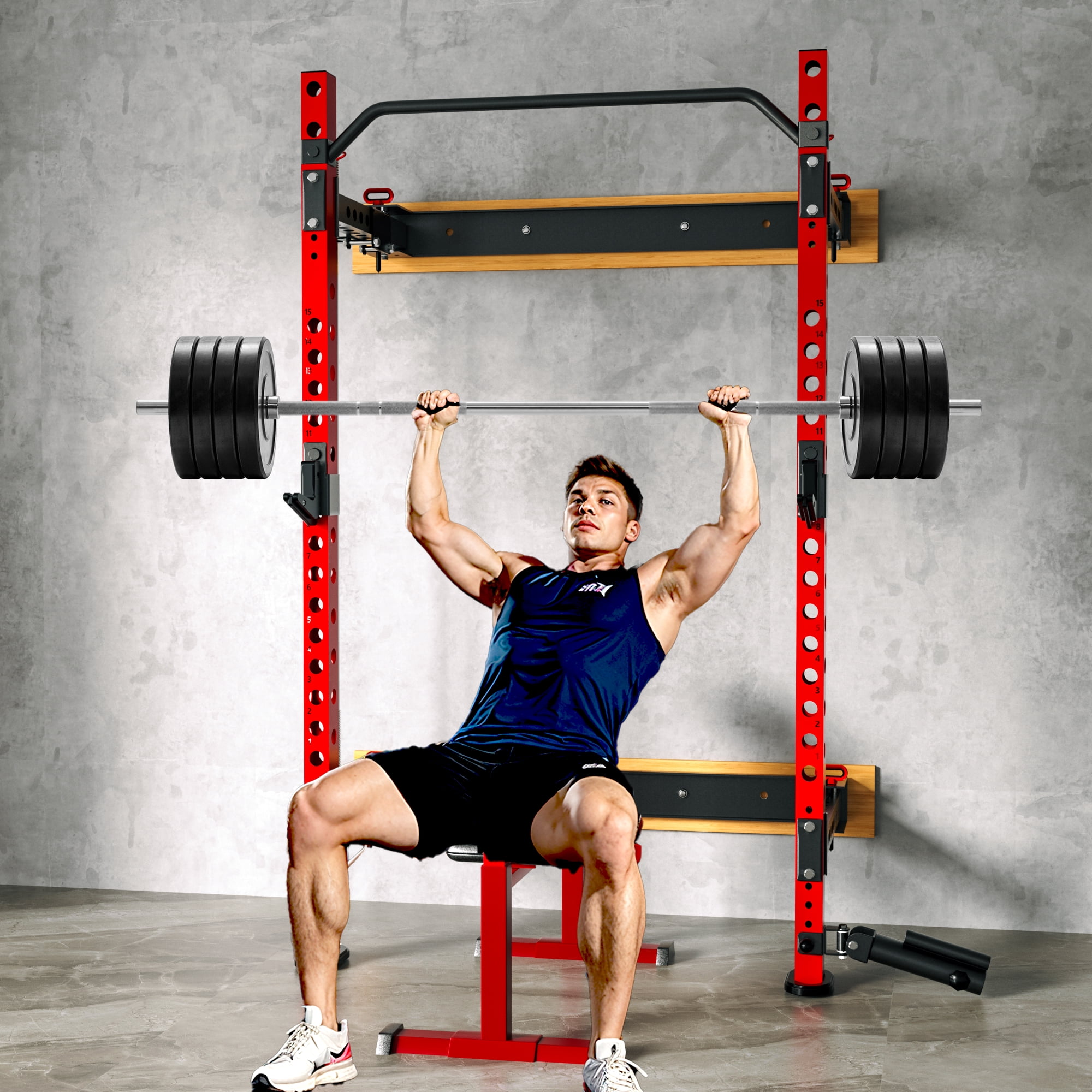 Foldable Squat Rack Wall Mounted Squat Rack Adjustable Power