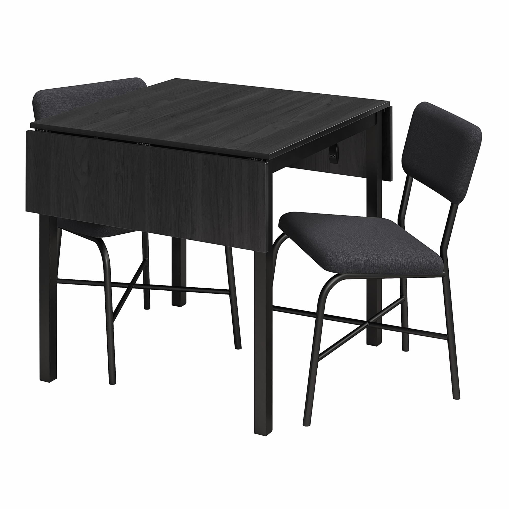 Mainstays 3-Piece Drop Leaf Table and Dining Chair Set, Black