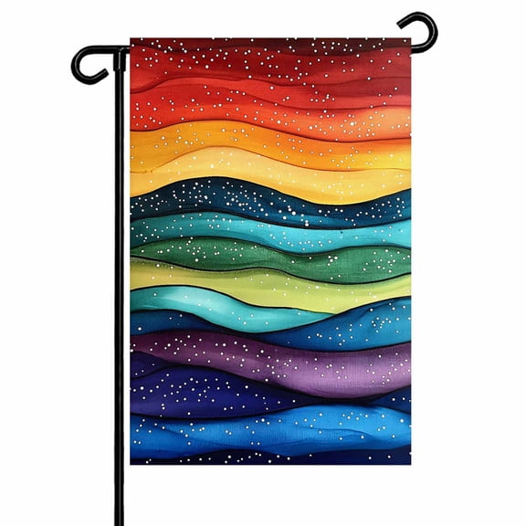 Garden Flag Double-Side Printed House Flag Abstract Rainbow Wave Yard Flag Colorful Stripes Welcome Banner Decor Outdoor Holiday Decorations 12*18in