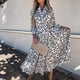 thumbnail image 2 of Vestido de verano con cuello en V y flores boho para mujer Vestidos de manga larga con vendaje Fridja yut5262, 2 of 9