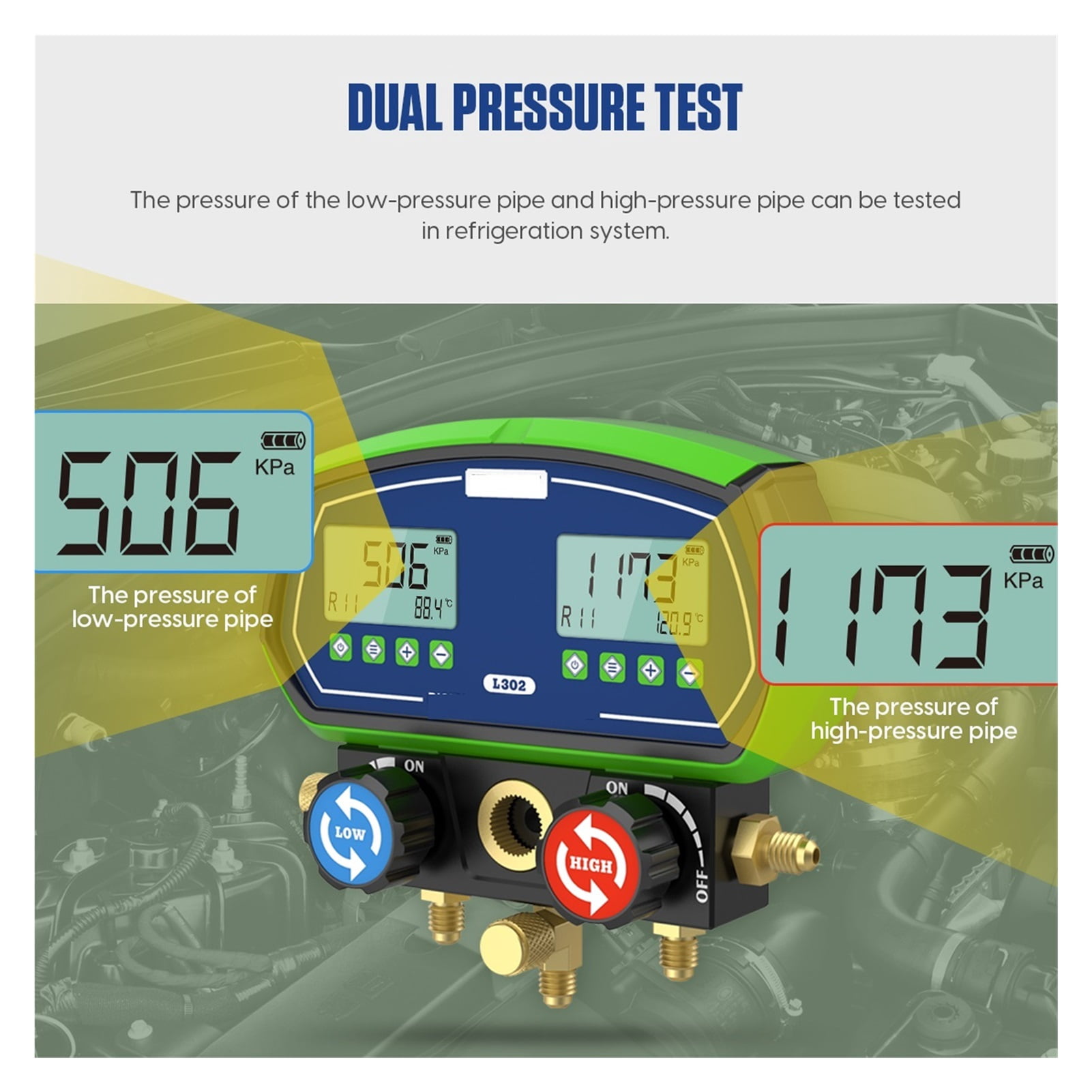 L302 HVAC Vacuum Pressure Temperature Tester Leakage Test Tools Digital Manifold Gauge Meter ,Accuracy