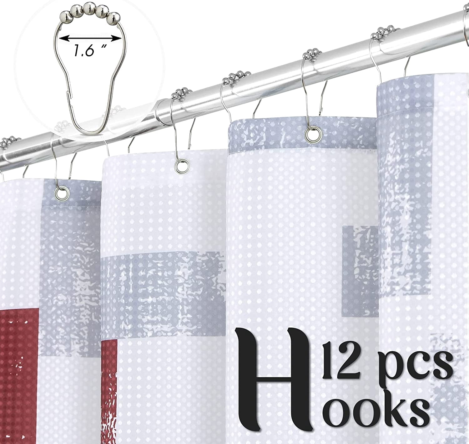 Modern Shower Curtain, Polyester Bath Shower Curtains for Bathroom, Luxury Shower Curtain with 12 Hooks, Water Repellent Textured Fabric Shower Curtains Hotel Heavy Weighted,Burgundy