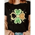 thumbnail image 3 of Women'S St. Patrick'S Day Clover Sparkle Print T-Shirt, Casual Crew Neck, Short Sleeve, 100% Polyester Knit Fabric, Regular Length, All Seasons Plant Pattern Tee, 3 of 7