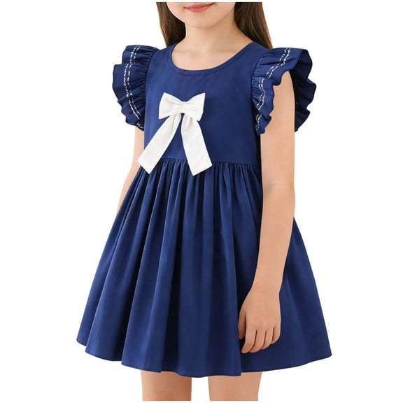 Auroural Toddler Girl Dresses 5T Holiday Girls' Dresses Children's Skirts Children's Bow Princess Dresses Girls' Flying Sleeve Dresses 5-6 Years