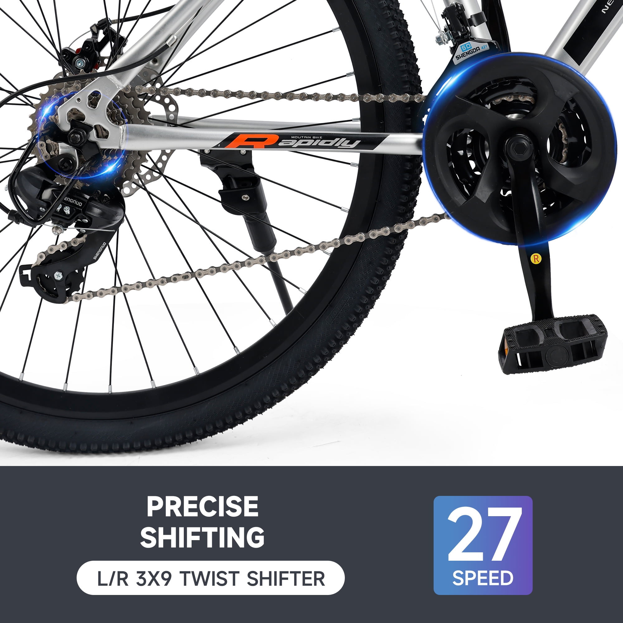27.5 Inch Mountain Bike for Adult, 27-Speed Front Suspension High-Carbon Steel MTB Bicycle, Dual Disc Brake Bikes for Men Women, Silver