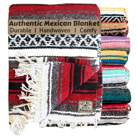 Manta mexicana tejida clásica de Blanket Del Mex, 178 x 127 cm, color rojo